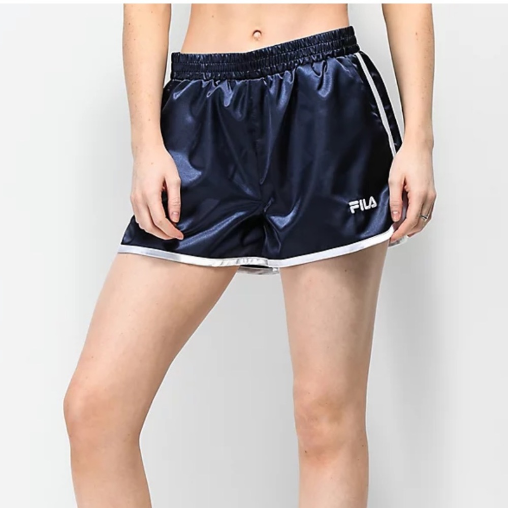 Navy satin FILA shorts